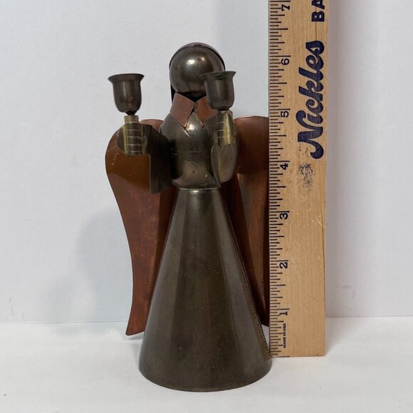 Brass and Copper Angel Candle Holder 6" Christian VTG 70's Taper Candlestick - Picture 11 of 13